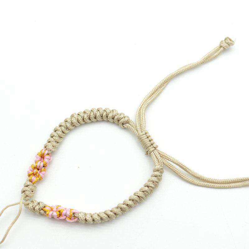 Handwoven Peach Blossom Knot Bracelet with Silver Peace Buckle and Optional Beads