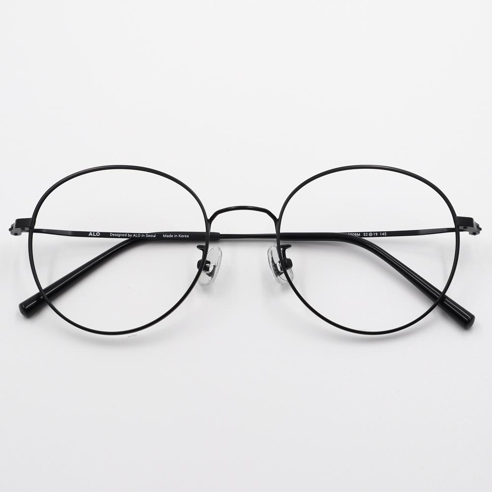 Alloaiweeo [Alo Basic] Al8204 0909M Semi-Oversized Round Black Metal Glasses