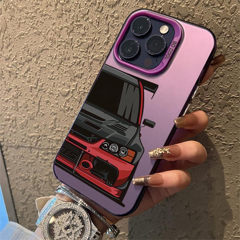 JDM Sports Cars Male Men Electroplate Silver IMD Case For iPhone 15 14 16 Pro Max 11 12 13 7 8 Plus 16E X Shockproof Hard Cover