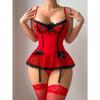Lace Sheer Cutout Shoulder Strap Dress Set Womens Sexy Slim Fit BodysuitSet Red S M L XL