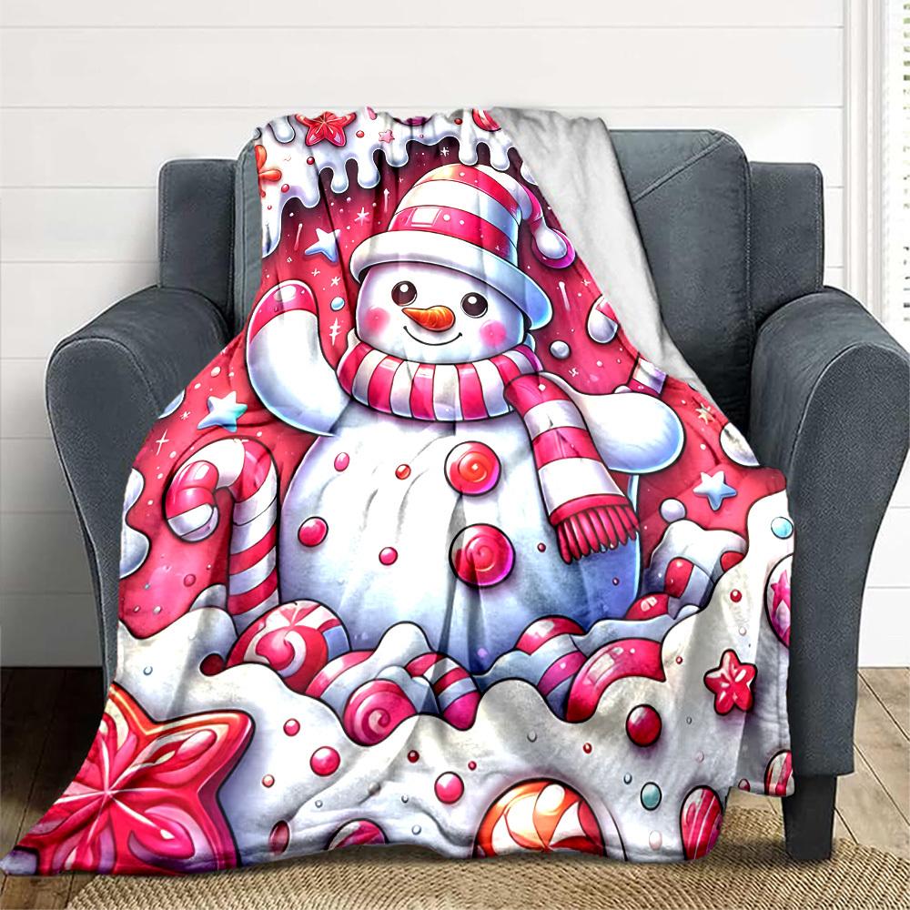 1pc Candyland Snowman Blanket Lightweight Flannel Blanket Throw Blanket For Sofa, Bed, Travel, Camping yy2509026170