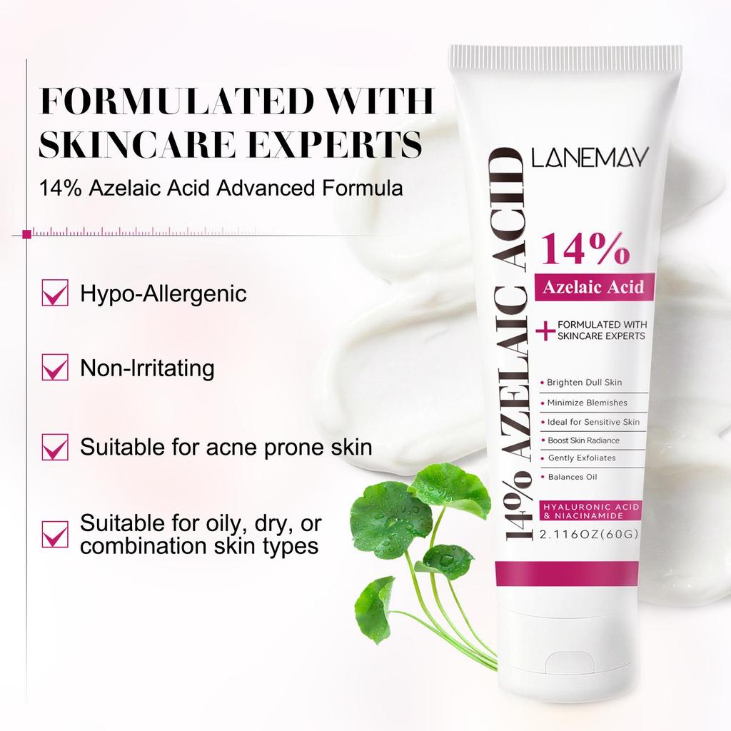 14% Azelaic Acid Cream-Brighten Dull Skin-Boost Skin Radiance-Minimize Blemishes-Suitable For Acne Prone Skin, 60g