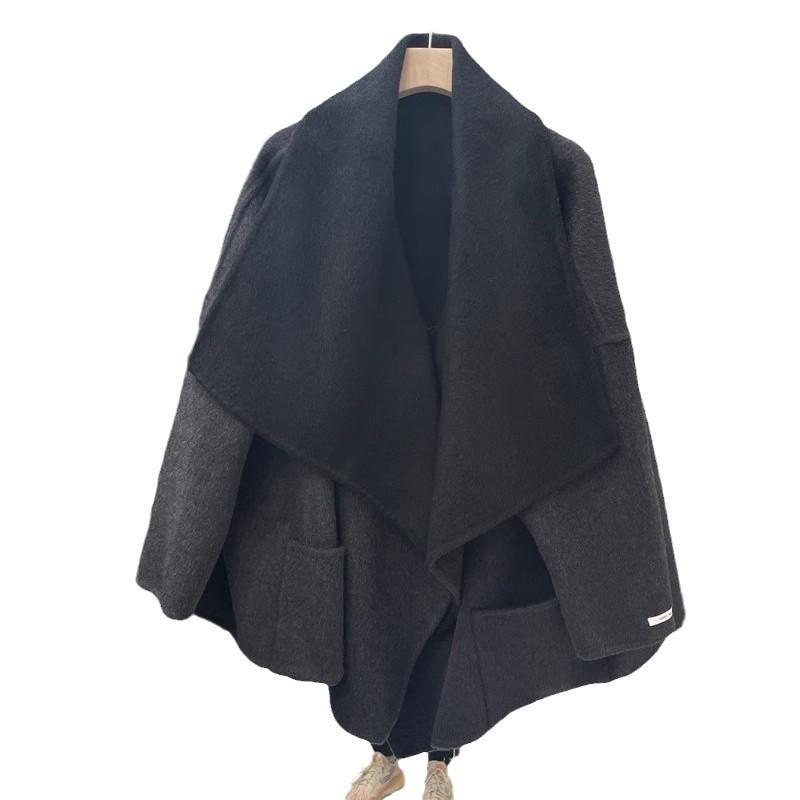 Big Lapel Double-sided Fleece Wool Coat High-end Sense Autumn and Winter New Woolen Coat Woolen Women's Bat Design Sense