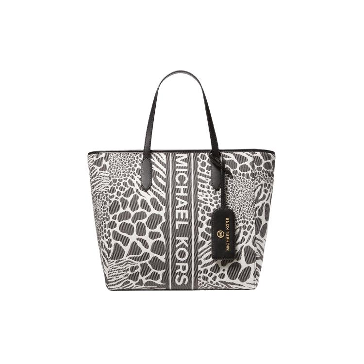 New MICHAEL KORS Sinclair Polyurethane Tote Bag, Shopping Bag, Handbag Women's Black & Ecru 30T2G5ST7J-987