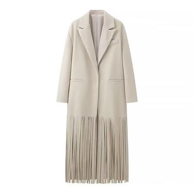 European And American Women's Jacket, Solid Color Tassel Long Suit Jacket