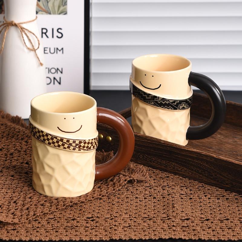 Couple Mug Design Niche Ceramic Cup for Household Drinking Water with High Appearance Cute Water Cup for Girls Office Workers