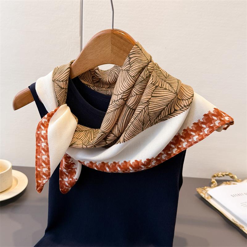 Polka Dot Style Herringbone Pattern Cotton And Linen Small Square Scarf Silk Scarf Imitation Velvet Headscarf Shawl Sun Protection Scarf Women'S Scarf
