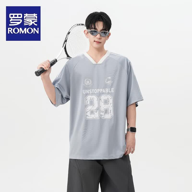 ROMON American College Style V-Neck Short Sleeve T-Shirt L