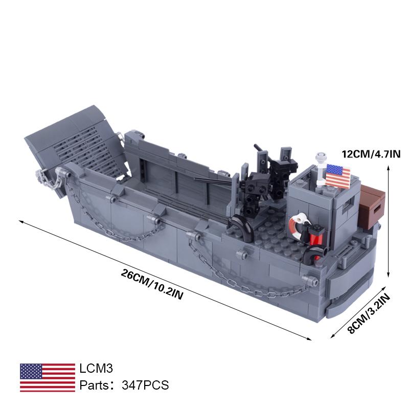 

MOC Друга світова війна Американський військовий основний бойовий танк Будівельні блоки Винищувач LCM3 Броньована машина Автомобіль Цеглинки Іграшки Подарунок для хлопчиків