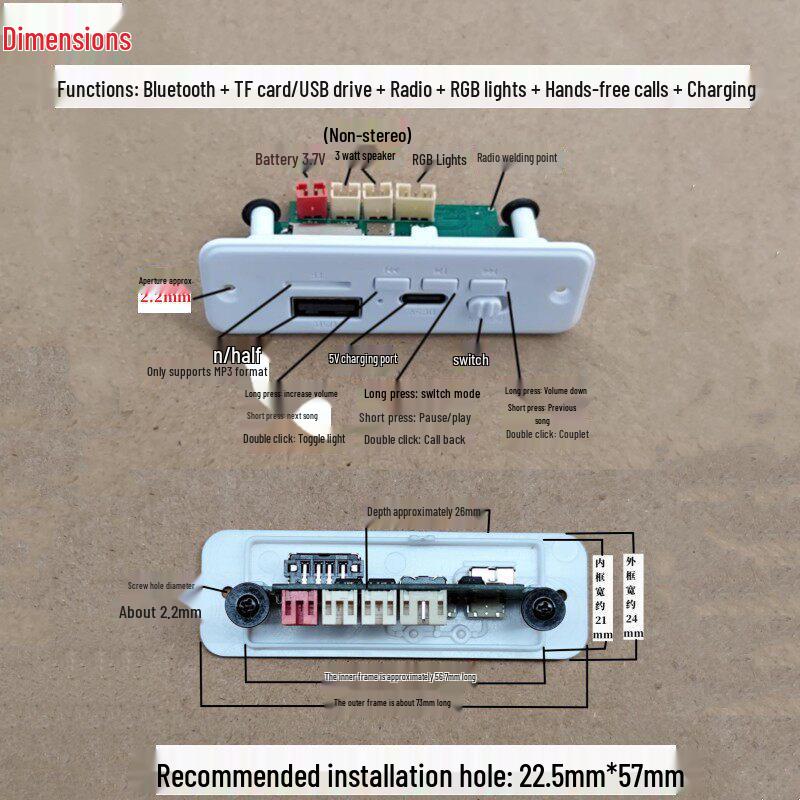 Solderless Bluetooth Speaker Board with Colorful Lights: DIY Electronic Circuit Kit with MP3 Decoding & Amplifier Panel