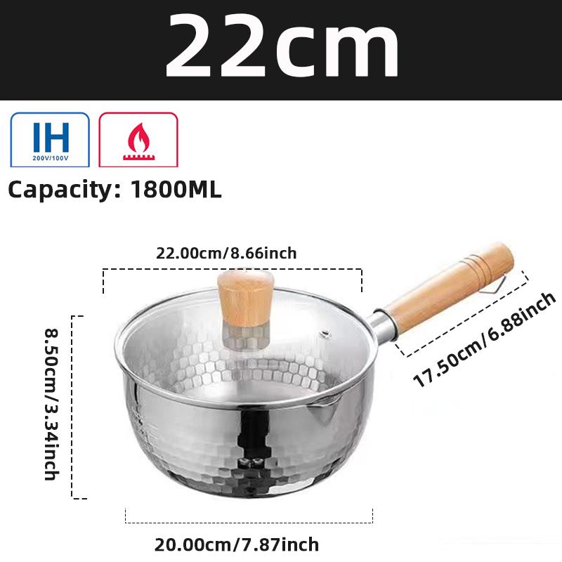 Stainless Steel Snow Flat Pan Japanese Style Wooden Handle Milk Pan Uncoated Household Baby Food Supplement Pot Instant Noodles