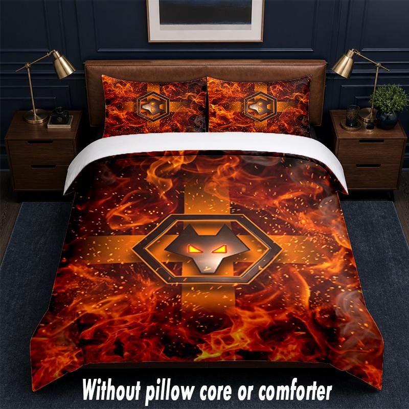 Wolverhampton Wanderers Football Design Bed Bedding Set 1 Duvet Cover + 2 Pillowcases Soft Breathable Household Bed Linens