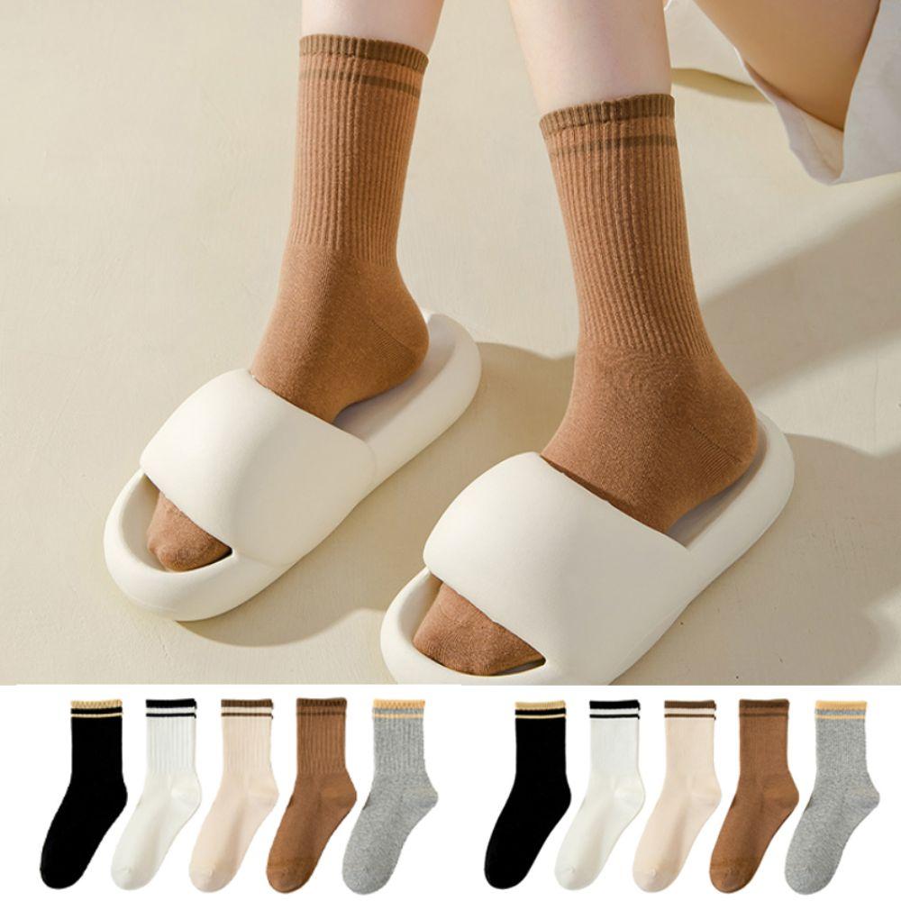 10Pairs Simple Mid-calf Socks Non-Slip Women Tube Socks Korean Style Stripe Socks  Girl