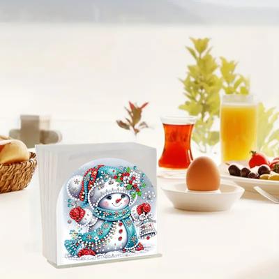 Diamantové umění 5D Kreativní kreslený sněhulák Držák na papírové ubrousky a kapesníky Přenosný Domácí Kancelář Papírová krabička Domácí dekorace