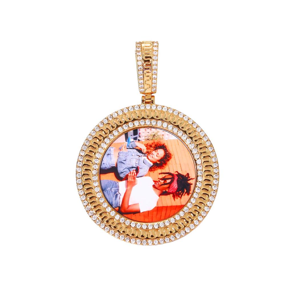 European Hip Hop Zircon Inlaid Photo Pendant Necklace - Customizable Jewelry