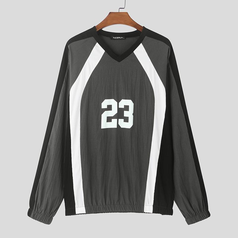 

INCERUN Мужские футболки с V-образным вырезом и длинным рукавом, сшитые с буквенным принтом, повседневные топы 2XL