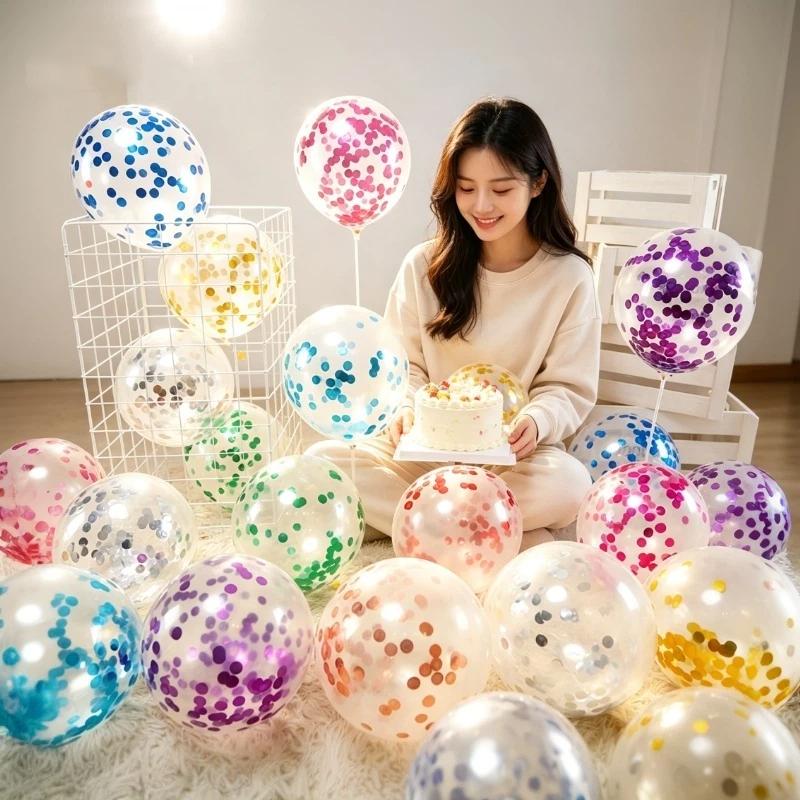 Transparent Sequin Confetti Balloons 20Pcs Multicolor Bright Glitter Decor for Baby First Birthday Gender Reveal Party