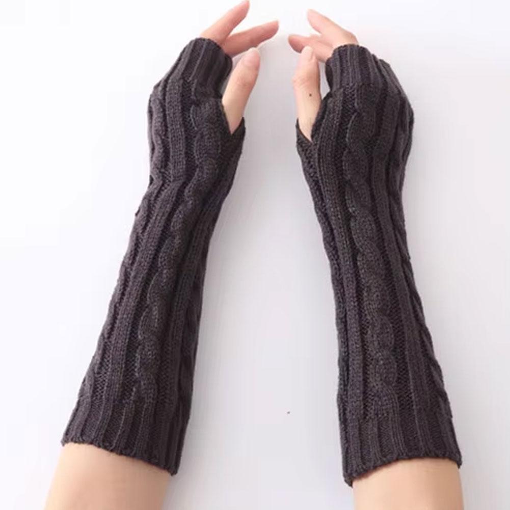 Women Knit Long Fingerless Gloves Fashion Arm Wrist Sleeve Hand Warmer Girls Casual Half Black Over Elbow Punk Gothic Mittens