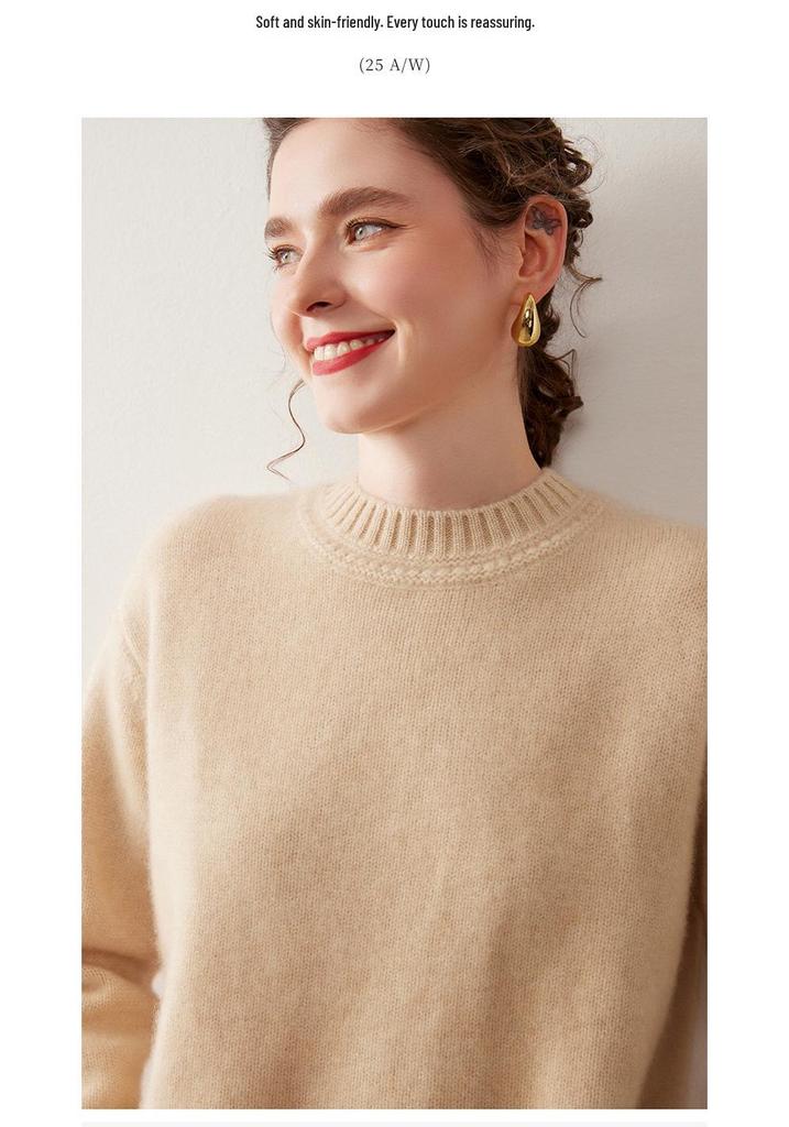 Women's Soft Baby Cashmere Sweater - Loose Knit, Versatile, Solid Color, Warm Base Layer