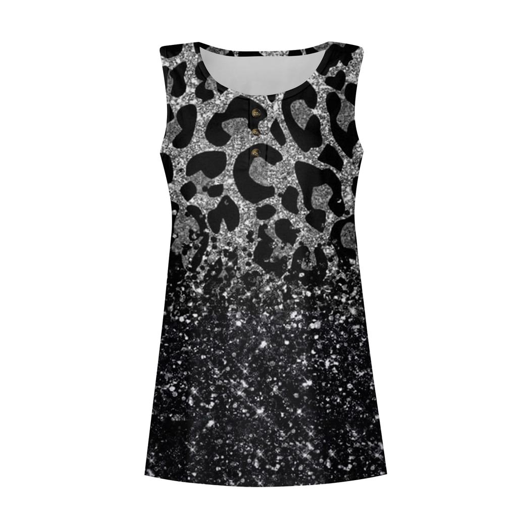 Women Summer Sleeveless Casual Floral Printed O-Neck T-Shirt Tops Blouse