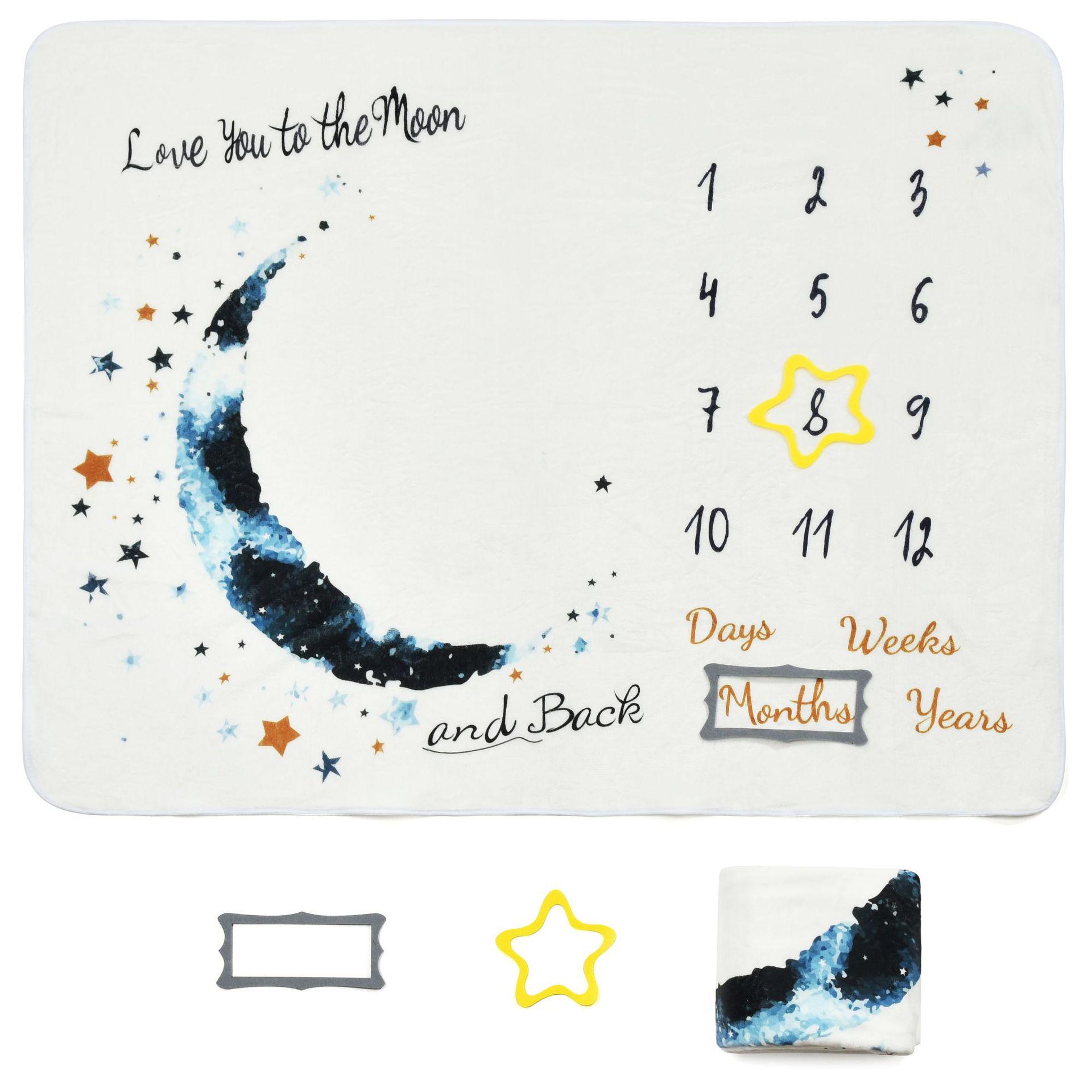 

Двухстороннее фланелевое одеяло для фотосъемки Baby Milestone в форме луны 100x150cm