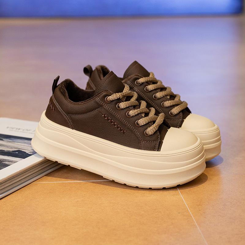 Scarpe da ginnastica da donna con plateau bianco, primavera, stringate, suola spessa, scarpe vulcanizzate da donna, scarpe sportive traspiranti in pelle PU da donna