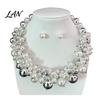 Faux Pearl Choker Necklace 1 Set Chunky Jewelry, Beaded And V-neck Accessory Earrings, Metallic for Women Dinner Parties Wedding Collarbone Enhancing