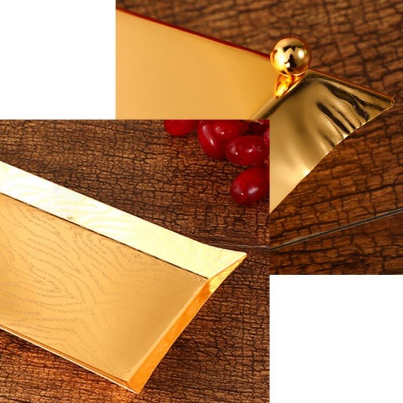 European Fruit Plate, Alloy Household Rectangular Shape Plate, Golden Retro Snack Plate, Candy Plate Home Living Room Decoration
