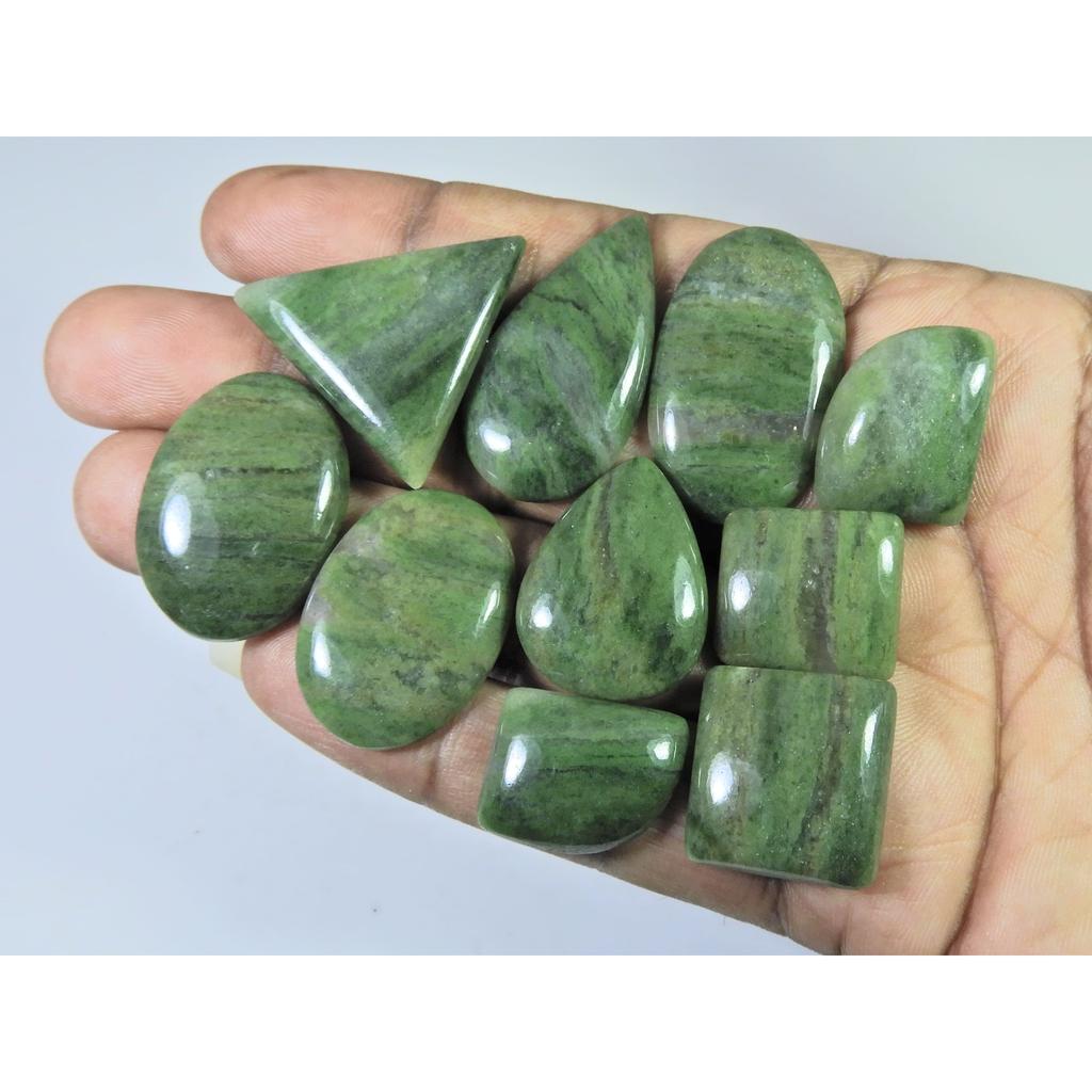 260Cts. Natural Nephrite jade Mix Shape Cabochon Loose Gemstone 10Pcs Lot C-1850