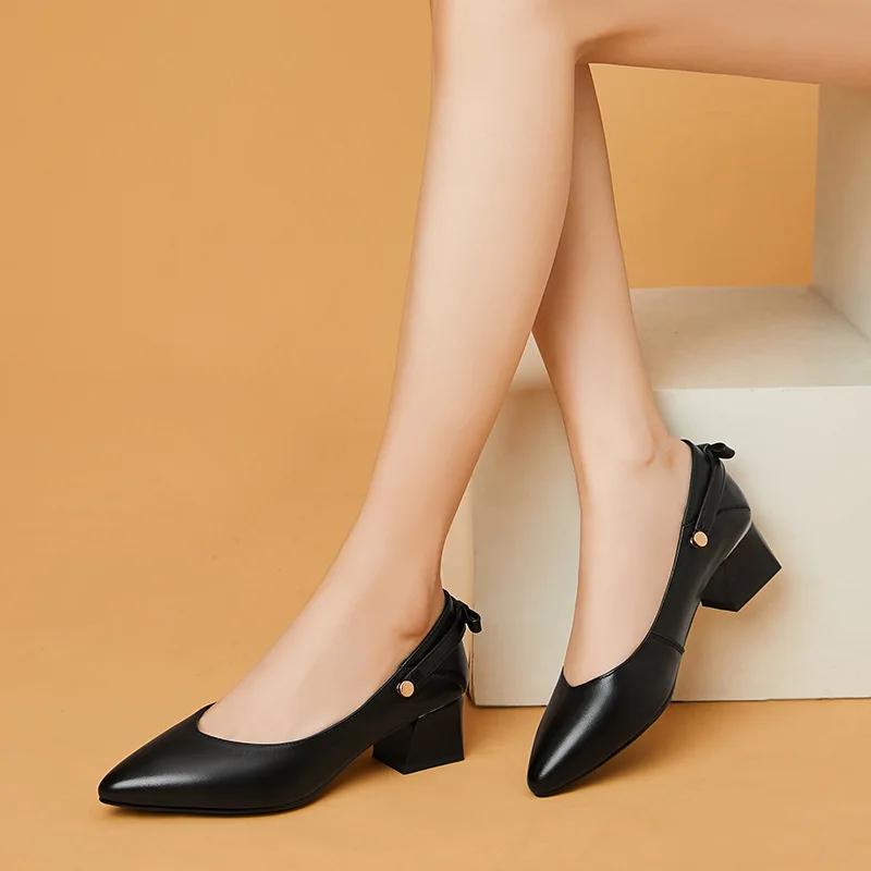 Fashion Spring Summer New Designer Med Heels Shoes Women Large Size Pumps Brand Genuine Leather Ladies Luxury Fashion Party Shoes