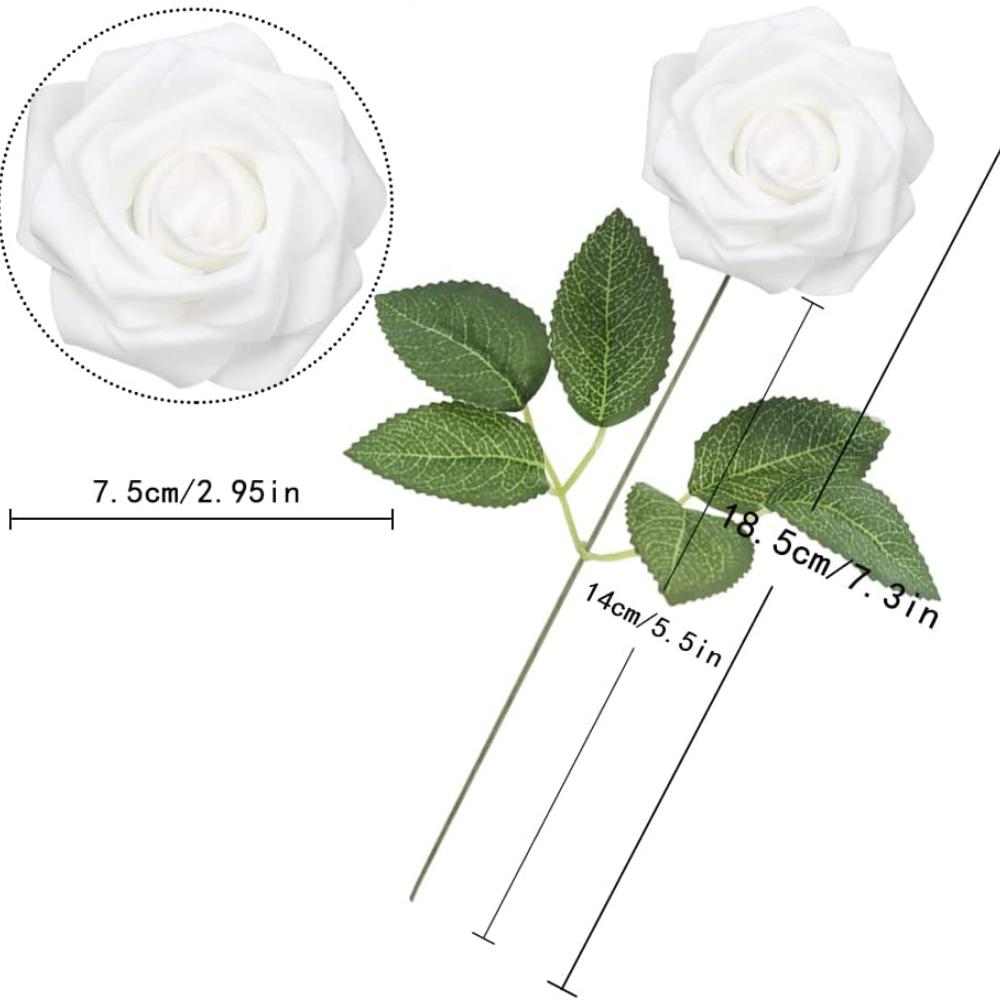25Pcs Artificial Rose Foam Rose Fake Rose with Stem DIY Wedding Bouquet Bridal Shower Centerpiece Party Decoration Holiday Gift Floral Arrangements