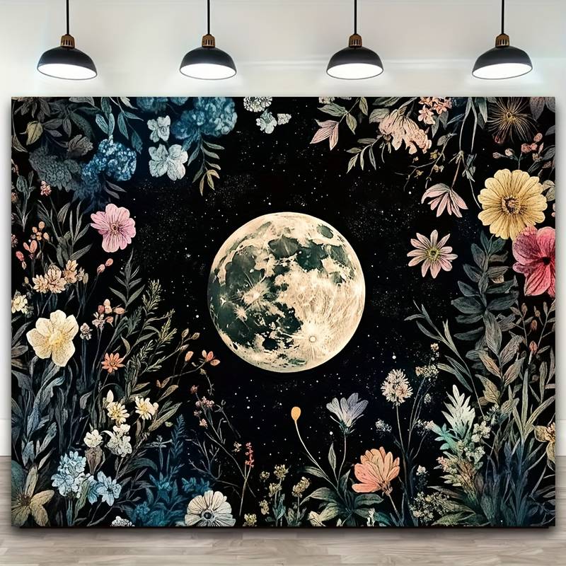Witchy Moon & Skull Mushroom Tapestry - Dark Boho Celestial Floral Wall Hanging for Room Decor