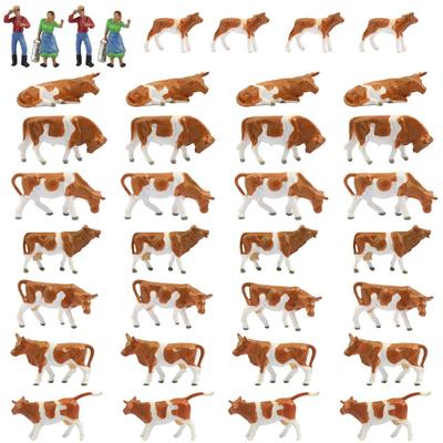 187 Scale Cow & Human Figures, 36-Piece Model Set (4 People + 32 Cattle) for Farm Ranch Diorama, Micro Landscape Scenery, Layout & DIY