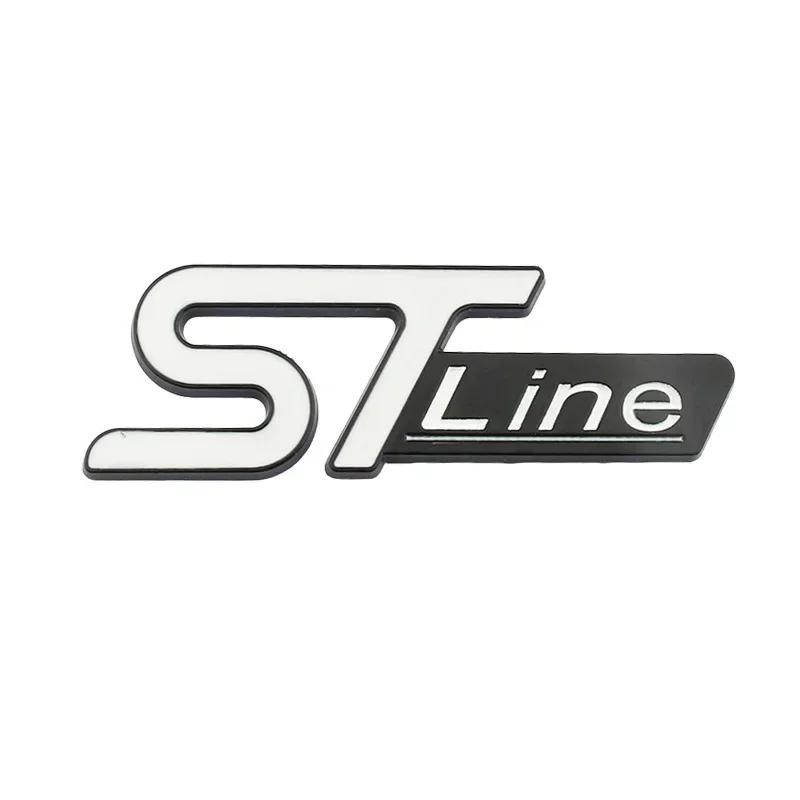 BKS1 Metal ST LINE Logo Front Grill Emblem Badge Car Rear Trunk Sticker Decals for Focus Kuga Fiesta Mondeo ESCAPE Ecoboost
