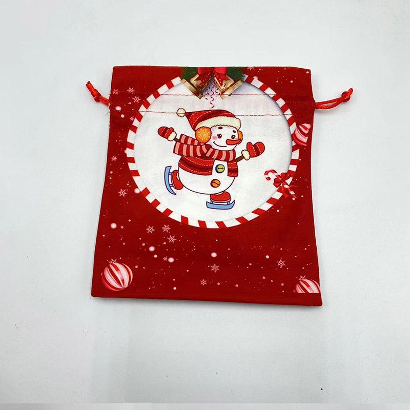 Christmas Eve Drawstring Gift Bag with Cartoon Snowman, Bear, and Santa Patterns