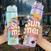 1PC Sum Mer Sun Bright Summer Lettering Art 750ml Color Plastic Sports Water Bottle Leakproof Flip Straw Lid Suitable for Sports Office Home Use