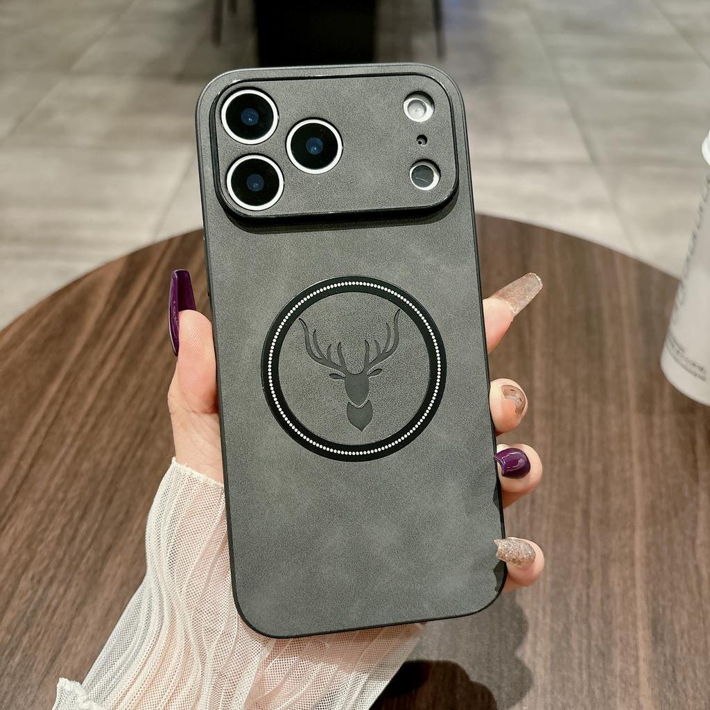 Deer Leather For Magsafe Magnetic Case For iPhone 17 Air 16 16E 15 14 Plus 13 12 11 Pro Max Wireless Charge Shockproof Cover