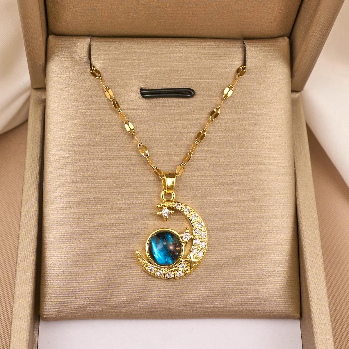 Star Moon Starry Sky Light Luxury Temperament Gorgeous Full Diamond Necklace Women s Versatile Clavicle Chain Jewelry