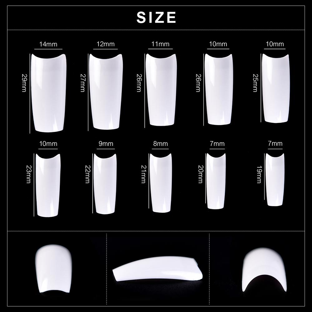kads 500pcs 10 Sizes Long Square Half Cover False Nail Tips No-Crease Clear Nature White Nail Art Tools Fake Nails Manicure
