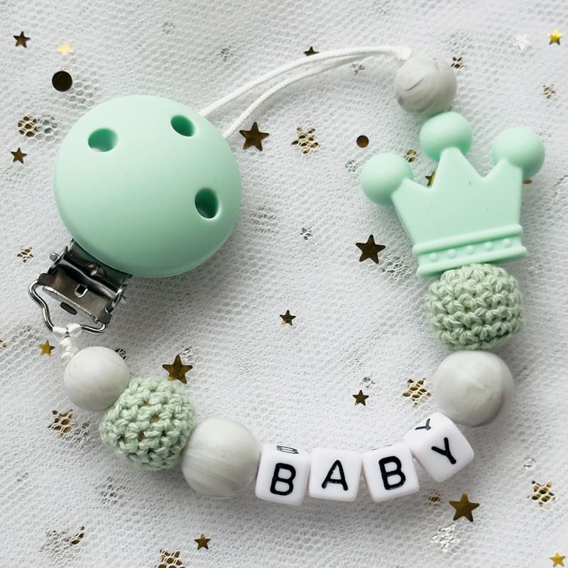 Free Personalised BPA Free Silicone Baad Dummy DIY Silicone Baby Pacifier Custom Clip Name Colorful Pacifier Chain Teething Gift