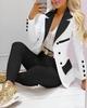 Black & White Color Block Square Neck Double-Breasted Suit Jacket with Long Pants