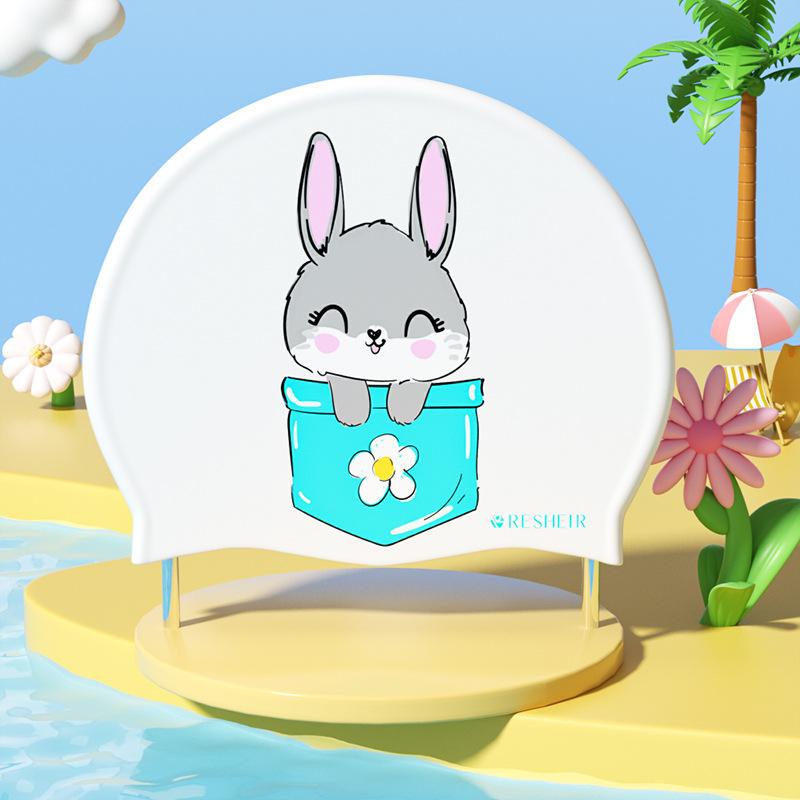 Large Swimming Caps Kids Ear Protection Long Hair Waterproof Silicone Swim Cap Swimming Hats Carton Print Swimming Accessories