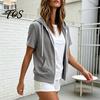 Casual Hooded Jacket Women Short Sleeve Zip-Up Hoodie, Drawstring Sweatshirt Coat for Summer, Lightweight with Pockets Hoodie