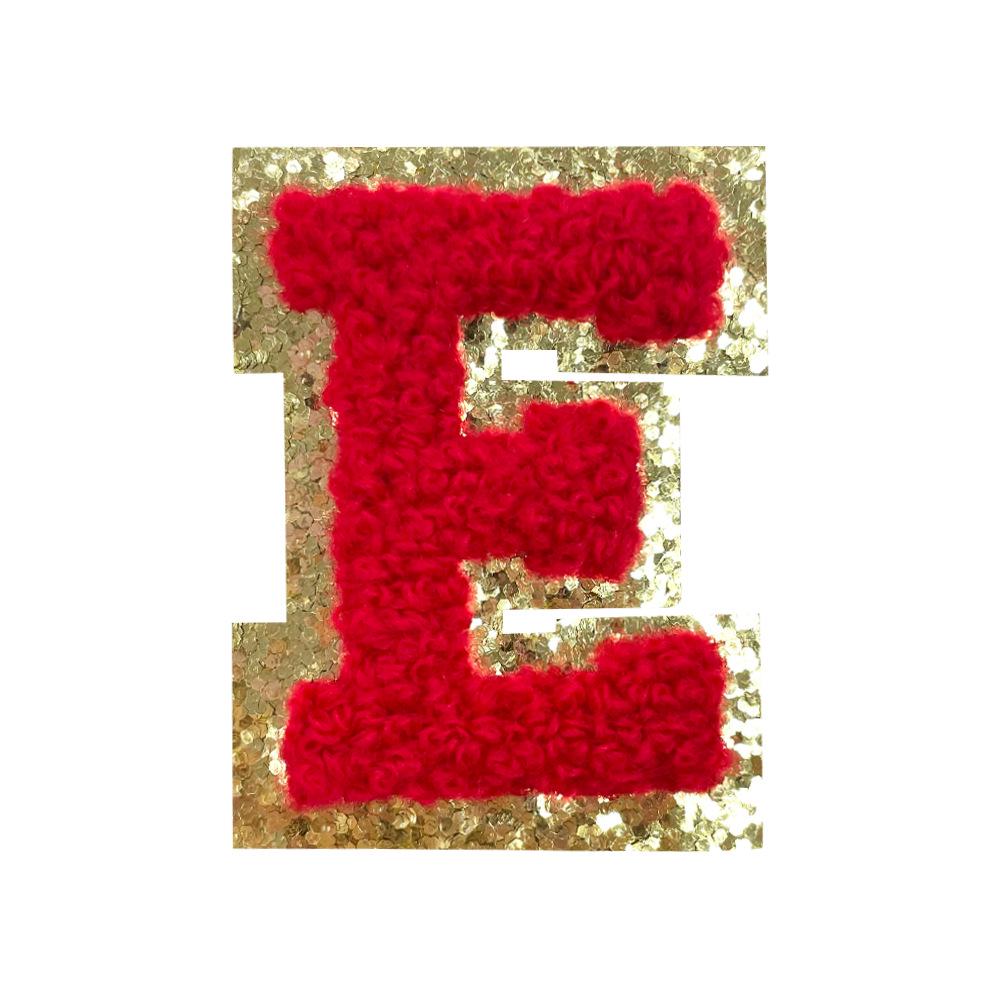 Red A-Z Chenille Embroidery Letter Patches, 5cm Self-Adhesive for DIY Clothing.