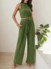 Summer Casual Set Sleeveless Round Neck Short Slim Top Wide Leg Pants Two Pieces