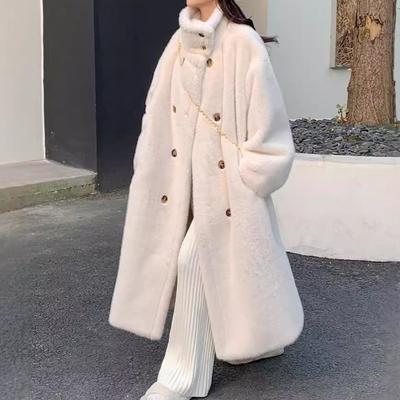 VAYLA Women Faux Fur Long Coats Jackets Stand Collar Coat Thick Warm Y2k Streetwear Jacket Elegant Work Casual Outerwear Autumn Winter