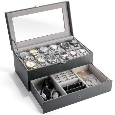 Watch Case 12 Watch Jewelry Storage Display Small Removable Gift Black [Holds Watches], & Box, Case, Organizer, Base, -