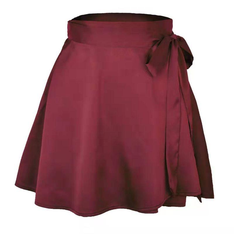 

2021 New Fashion High-waist Chiffon Satin Lace-up Skirt Burgundy M