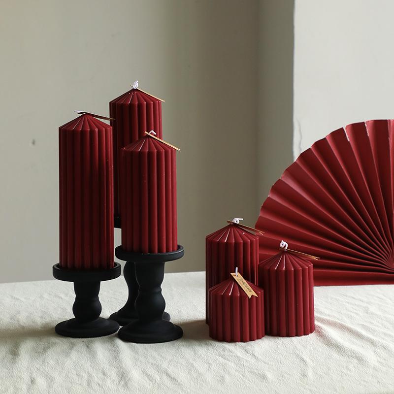 Vintage Wine Red Cylindrical Ins Aroma Candle, French Romantic Wedding Candle Household Candlestick Decoration