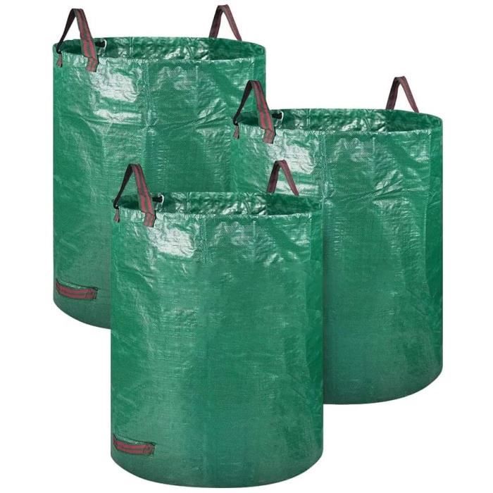 Sacs de déchets de jardin réutilisables - A386 - 72 gallons - PP durable imperméable anti-déchirure - 4 poignées renforcées